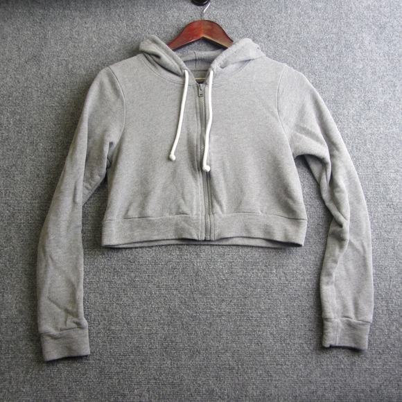 Hollister Tops - Hollister Full Zip Cropped Hoodie Womens Medium Grey Solid Long Sleeve Y2K 2000s